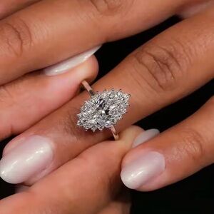 3CT Marquise Cut Lab Created Diamond Halo Ring 925
Sterling Silver